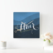 Horloge Carrée Salon des cheveux Coiffeuse Ciseaux bleu et or mod (Maison)