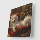 Horloge Carrée Samoyed Chien Festive de Noël (Angle)