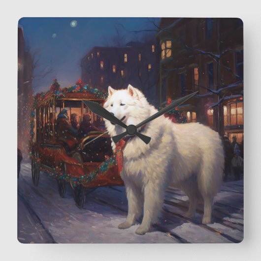 Horloge Carrée Samoyed Christmas Festive Saison (Recto)