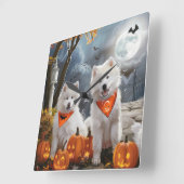Horloge Carrée Samoyed Halloween Épouvantable (Angle)