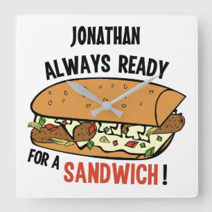 Horloge Carrée Sandwich custom name wall clock