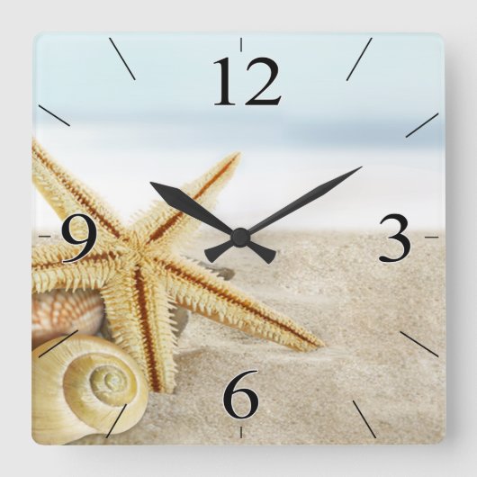 Horloge Carrée Sandy Beach Starfish Coquillages (Recto)