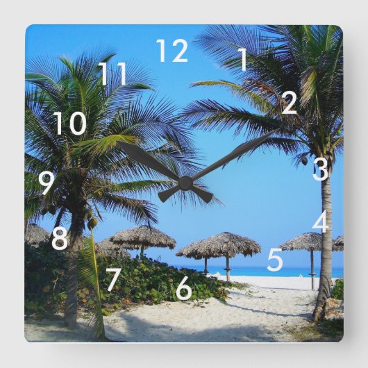 Horloge Carrée Sandy Beach With Palm Trees and An Ocean View Squa (Recto)