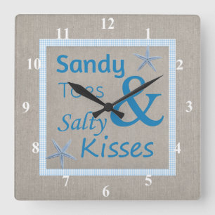 Horloge Carrée Sandy Toits et Salty Kisses Beach Life Citation