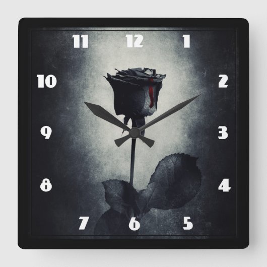 Horloge Carrée Sang d'égoutture de rose de noir de Goth sur la (Recto)