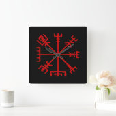Horloge Carrée Sang Rouge Vegvísir (Viking Compass) (Maison)