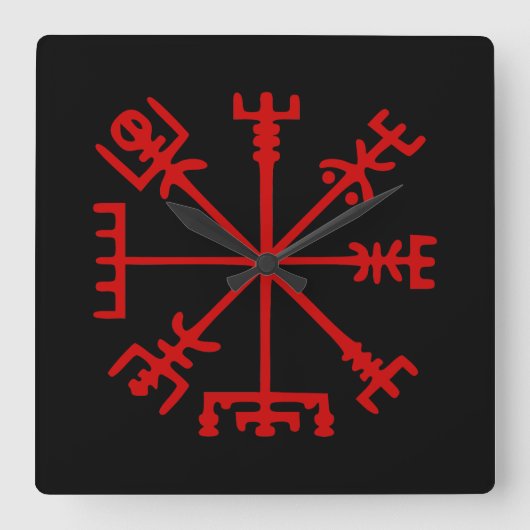 Horloge Carrée Sang Rouge Vegvísir (Viking Compass) (Recto)