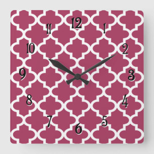 Horloge Carrée Sangria Rouge Marocain Trellis Motif