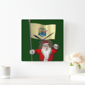 Horloge Carrée Santa Claus Avec L'Enseigne Du New Jersey (Maison)