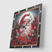 Horloge Carrée Santa Claus Buffalo Plaid (Angle)