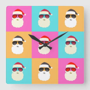 Horloge Carrée Santa Claus modern neon multicolor photo collage