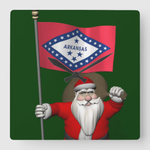 Horloge Carrée Santa Claus With Ensign Of Arkansas