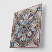 Horloge Carrée Saphirs roses et bleus Diamants Perles Mandala (Angle)