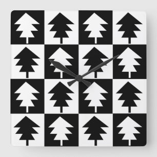 Horloge Carrée Sapin de Noël Vintage Tendance Noir et Blanc