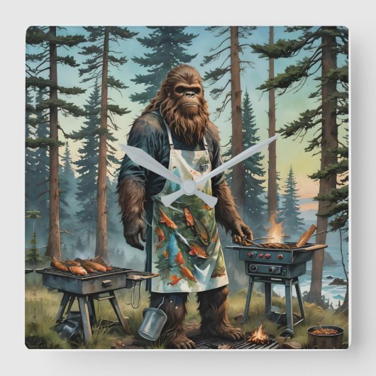 Horloge Carrée Sasquatch Poisson Grillmaster Papa (Recto)