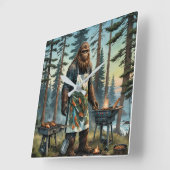 Horloge Carrée Sasquatch Poisson Grillmaster Papa (Angle)