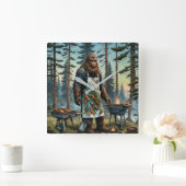 Horloge Carrée Sasquatch Poisson Grillmaster Papa (Maison)
