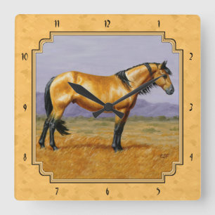 Horloge Carrée Sauvage Golden Buckskin Cheval Jaune
