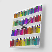 Horloge Carrée Savonnez l'arc-en-ciel de bouteille - pour les (Angle)