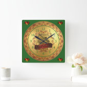 Horloge Carrée Saxophone ~ Musical Scroll ~ “Merry Christmas”  (Maison)