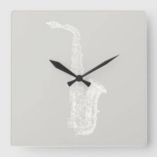 Horloge Carrée Saxophone Musique illustrée Art COULEUR PERSONNAL