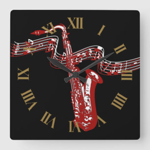 Horloge Carrée Saxophone rouge Cool et élégant