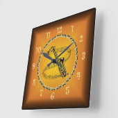 Horloge Carrée Saxophone Sur Scroll Musical & Russet Orange ~ (Angle)