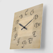 Horloge Carrée Scale of music notes, Antique look (Angle)