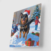 Horloge Carrée Scène belge de Noël de Malinoi (Angle)