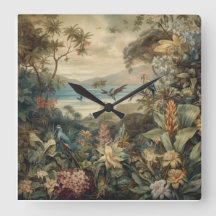 Scène botanique vintage oiseaux fleurs au paradis
