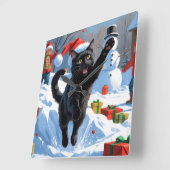Horloge Carrée Scène de fête de Noël de chat noir (Angle)