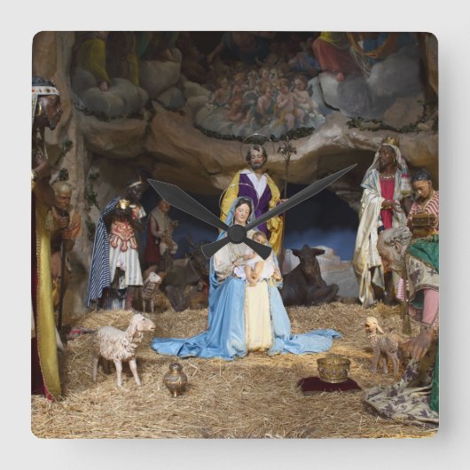 Horloge Carrée Scène de la Nativité de Noël antique (Recto)