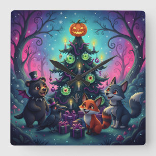 Horloge Carrée Scène de l'arbre de Noël Hallow