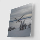 Horloge Carrée Scène de montagne d'hiver (Angle)