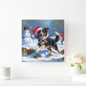 Horloge Carrée Scène de Noël australienne Kelpie (Maison)