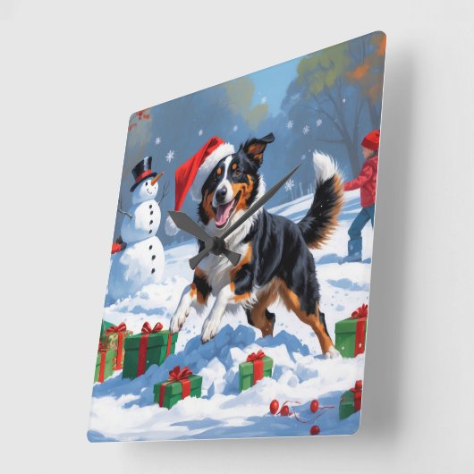 Horloge Carrée Scène de Noël australienne Kelpie (Angle)