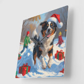 Horloge Carrée Scène de Noël de bétail australien (Angle)