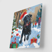 Horloge Carrée Scène de Noël du Labrador noir (Angle)