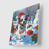 Horloge Carrée Scène de Noël du Terrier australien (Angle)