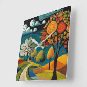 Horloge Carrée Scène de pays Folksy (Angle)