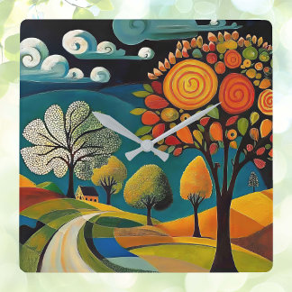 Horloge Carrée Scène de pays Folksy