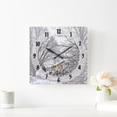 Horloge Carrée Scène d'hiver (Maison)