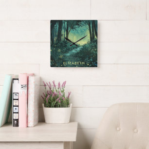 Horloge Carrée Scène forestière personnalisée
