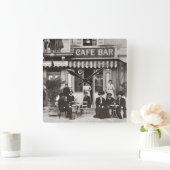 Horloge Carrée Scène française vintage de barre de café (Maison)