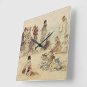 Horloge Carrée Scène Plage (Angle)