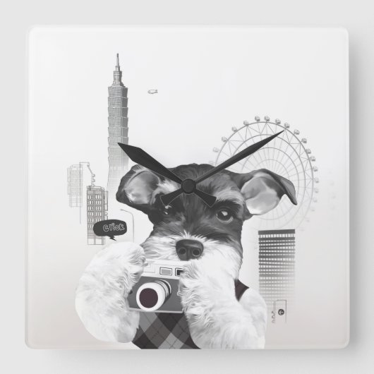 Horloge Carrée Schnauzer avec caméra (Recto)