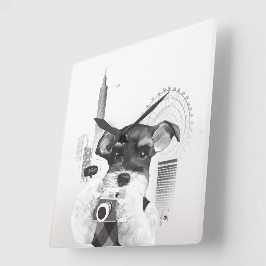 Horloge Carrée Schnauzer avec caméra (Angle)
