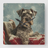Horloge Carrée Schnauzer Chien Festif de Noël (Recto)