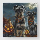 Horloge Carrée Schnauzer Halloween Éffrayant (Recto)
