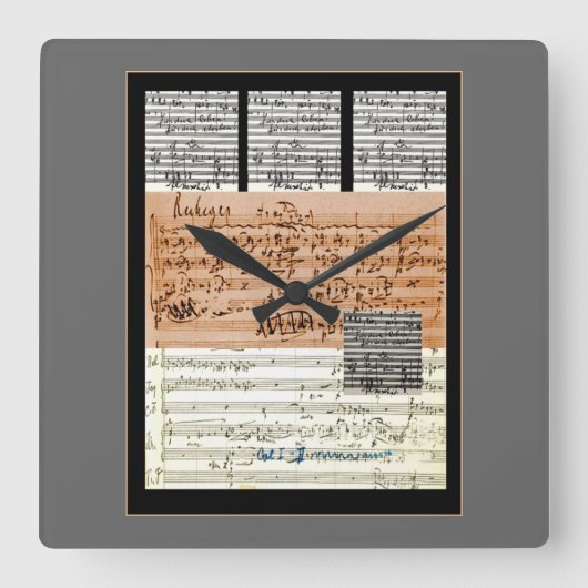 Horloge Carrée Score musical collage wall clock (Recto)